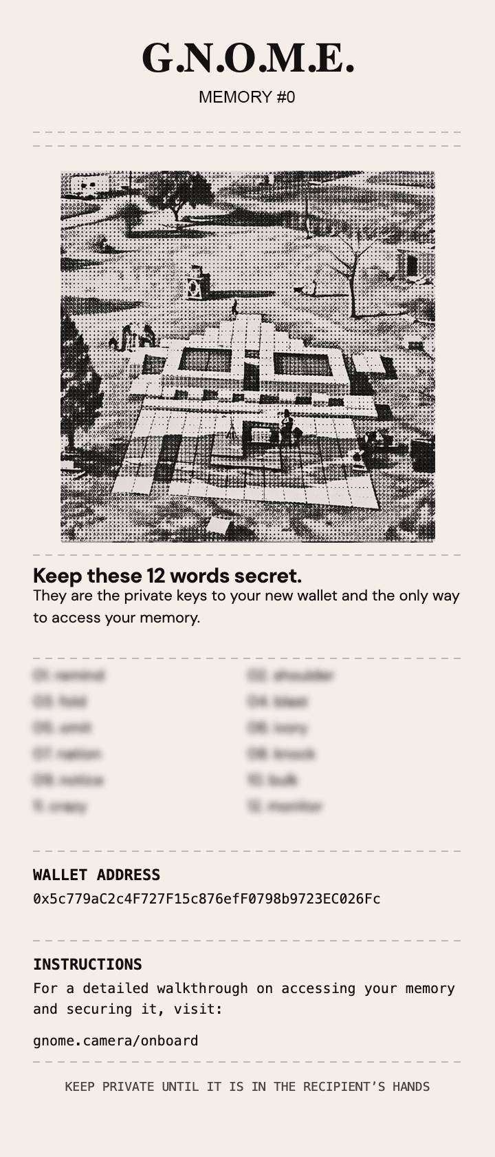 Example gifted memory receipt
